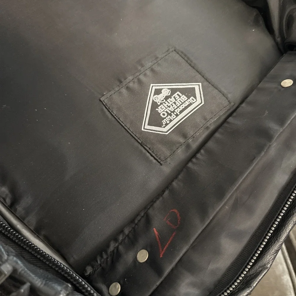 Diamond Plate Buffalo Leather Backpack Great Biker Wear Patchwork Black Zip Clip